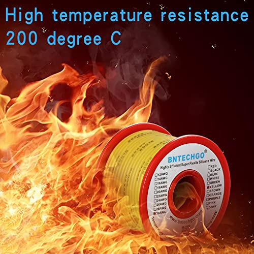BNTECHGO 30 Gauge Silicone Wire Spool 50 ft Yellow Flexible 30 AWG Stranded Tinned Copper Wire | Flexible 30 AWG Stranded Wire Silicone Rubber Insulation For RC Models, Drone, Robot, LED Lighting Systems, 3D Printer, DIY - size: 30 gauge silicone wire 50f