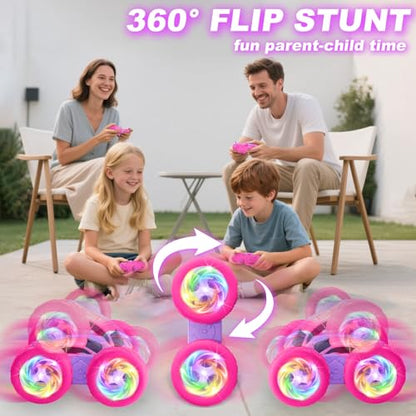 Remote Control Car, RC Cars for Girls, 2.4 GHz Double Sided RC Crawler with Upgraded USB-C Modular Battery, 360°Rotating Car Toys for 6 7 8 9 10 11 12 Year Old Girl Birthday Gift Pink-Purple - color: Pinkpurple