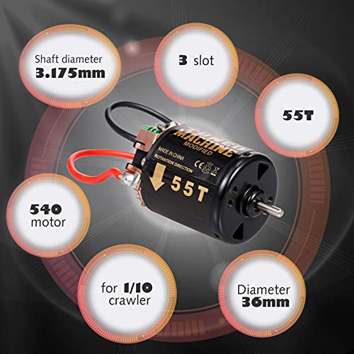 HUIOP 540 Brushed Motor RC Crawler Motor 55T 3-Slot and 60A ESC RC Car ESC Brushed Electric Speed Controller 6V/2A BEC for 1/10 RC Car
