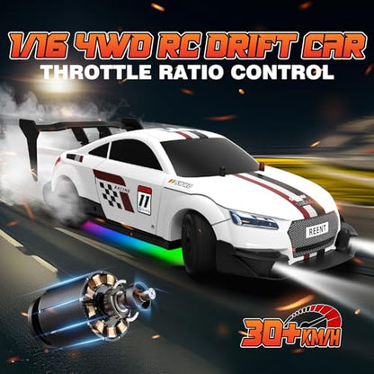 1/16 RC Drift Car 2.4Ghz 4WD Remote Control Cars with Spray & Led Lights 1/28 Scale Gesture Sensing RC Stunt Cars Toys for 6-12 Years Old Boys Girls
