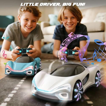 SIMREX Gesture Sensing Remote Control Car with Charging Dock - 360° Rotate Drift RC Stunt Car Toy, 40 Min Playtime, Dual Control, Spray Mist & LED Lights, Birthday Gift for Kids Boys Girls（White） - color: White