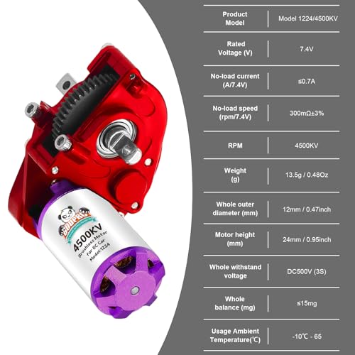 GOUPRC Upgrade 30A Brushless ESC & 1224 4500KV Brushless Outrunner Motor with Transmission for SCX24 RC Crawler Axial 1/24 RC Crawler Buggy Truck - color: Red Transmission