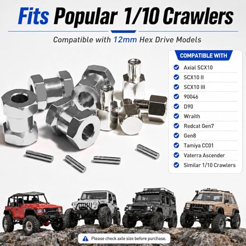 4PCS 12mm Hex Hub 15mm Aluminum Extension Hex for Axial SCX10 D90 90046 | 15mm CNC Wheel Hex Extenders for 1/10 RC Crawlers Redcat Gen7/Gen8 CC01 RC4WD Wider Stance & Tire Clearance with M4 Nuts Pins - color: Sliver