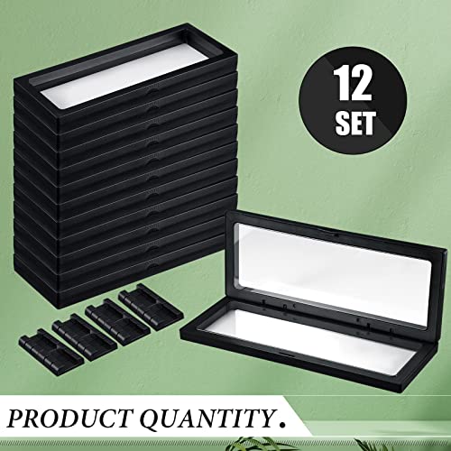 Harloon 12 Pcs 3D Floating Display Case Floating Frame Display Holder Stand Challenge Coin Jewelry Frame Box for AA Medallions Fossil Rock Gemstones Specimen(Black,9.1 x 3.5 x 0.8 Inch,Square Base) - color: Black, size: 9.1 x 3.5 x 0.8 Inch, style: Square