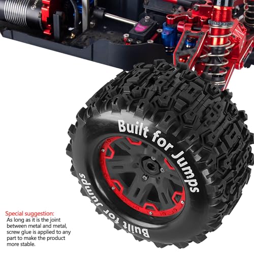 RC Truck Tires 1/8 1/7 1/10 17mm Hex RC Wheel Tires for1/7 FIRETEAM 6S,1/8 KRATON/NOTORIOUS/OUTCAST 6S BLX,1/8Sledge1/10 Revo/Summit/T-Maxx/E-Revo,Hard Plastic Rubber Tyres,Red&Black - color: Red With Black(4PCS）