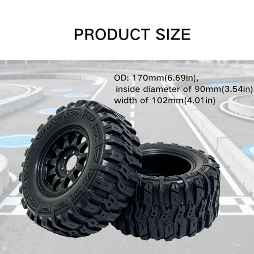 1/7 1/8 RC Monster Truck Tires and Wheels 12mm 14mm 17mm Hex, 6.69" OD Off-Road Tyres for Traxxas Maxx TMaxx Summit E-Revo 3.3 Arrma Kraton Notorious Outcast 6S Typhon 3S (L3)