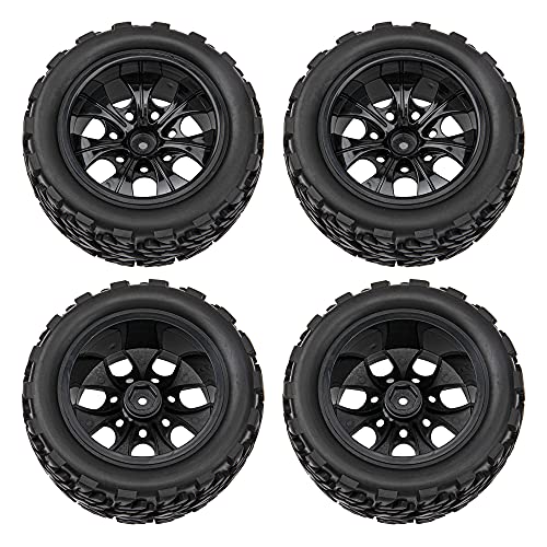 12mm Hub 4.64''OD Rubber Tires & Wheel Rim w/Foam Compatible with 1/10 Scale Traxxas Slash HPI HSP Volcano ExceedRC Infinitive Off-Road Car Monster Truck (Style 1) - style: Style 1