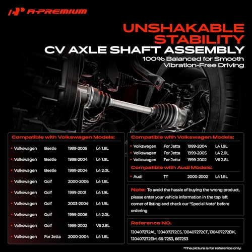 A-Premium Front Right Passenger Side CV Axle Shaft Assembly | Compatible with Audi TT 2000-2002 & Volkswagen Beetle 1998-2005, Golf 1999-2006, Jetta 1999-2005, Replace# 1J0407272AL - style: Front Passenger Side