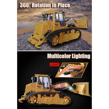 RC Skid Steer Loader Construction Truck 1/14 Remote Control Bulldozer Crawler with Lights 9 Channel RC Front Loader 360° Rotation 2.4G Full Function Engineering Vehicle Excavator Toys