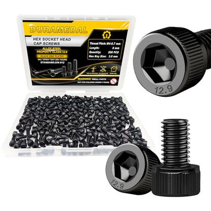 M4x8mm Screws 200pcs Hex Socket Cap 12.9 Steel Black Zinc Fully Thread | Hex socket head cap screws bolts alloy steel black zinc plated metric - size: M4*8mm 200pcs