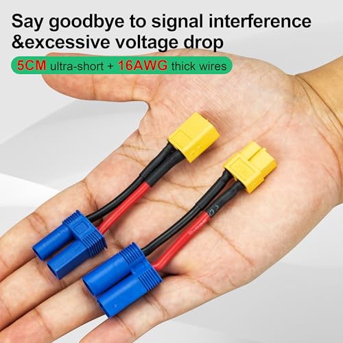 XT60 to EC5 Adapter, 2PCS Male to Female & 2PCS EC5 Male to XT60 Female Connector, 2Inch 14AWG High Temp Silicone Wire for FPV Drone, RC Car, Lipo Battery Charger ESC