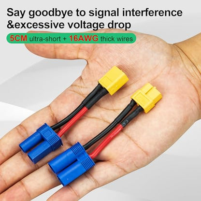 XT60 to EC5 Adapter, 2PCS Male to Female & 2PCS EC5 Male to XT60 Female Connector, 2Inch 14AWG High Temp Silicone Wire for FPV Drone, RC Car, Lipo Battery Charger ESC