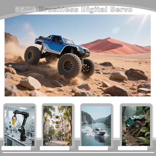 55KG Brushless Servo, BLS3355 High Torque IP67 Waterproof Steering Digital RC Servo for 1/8 1/10 RC Car Crawler Truck Buggy Boat Plane Robot 270 Degree (All Metal Shell)