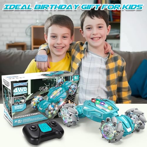 Gesture Sensing RC Stunt Car, Boys Toys Age 6-12, 4WD Hand Controlled Remote Control Car with Light & Music, 360°Rotation Christmas Birthday Gift for Boys Girls Age 6 7 8 9 10 11+(Lagon Blue) - color: Silver