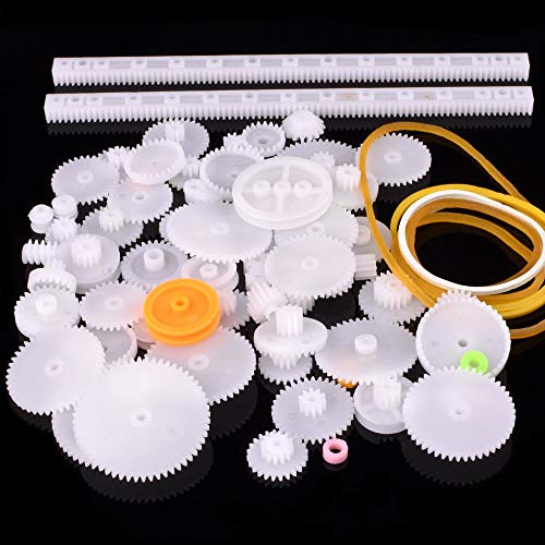 Plastic Gear Set, 75Pcs Single Double Reduction Gear Worm Gear for DIY Car Robot QY12 | Includes single/double reduction gears, worm gears, crown gears, pulleys, racks. Ideal for DIY cars, robots, model making