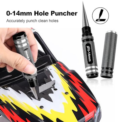 Hobbypark 0-14mm Hole Puncher Reamer w/Sleeve and Curved Scissors Set Universal Tool for RC Car Body Shell Lexan Plastic (with Black Reamer)