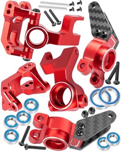 RC Alloy Aluminium Caster Block C Hub & Steering Blocks & Rear Stub Axle Carriers Upgrades Part for 1/10 GORGON 2WD RTR BRUSHED MONSTER TRUCK(ARA3230T1),Red - color: Red(1set)