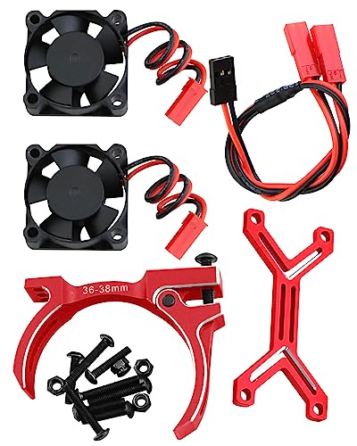3660 540 550 Motor Cooling Fan with 36-38mm Adjustable Mount Upgrades Part for 1/10 Slash SCX10 TRX4,Aluminum High Speed Cooling Dual Fans 20000 RPM Heatsink Hops Up,Red - color: Red/36-38mm