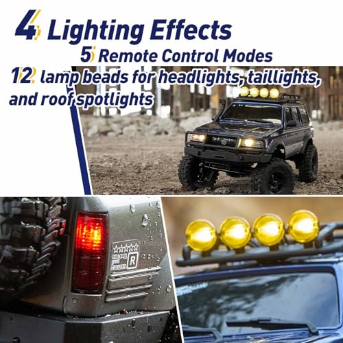 FCX18S FMS RC Crawler Toyota Cruiser 1/18 LC80 S Offroad Trucks 4X4 RC Rock Crawler with LED Lights for Adults (Grey) - color: Grey
