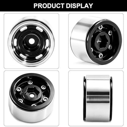 1.0" Beadlock Aluminum Wheels and 64mm Soft Rubber Tires | for SCX24, TRX4M, Ascent 18, FCX24, 1/18 1/24 RC Crawler, 7mm Hex, 0mm Offset, with Foam Inserts, (Black 356) - color: Black 356