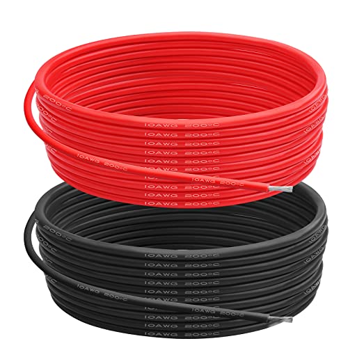 10 AWG Silicone Wire, 25 ft Red and 25 ft Black | Flexible fine-strand tinned copper cable with heat-resistant silicone insulation for batteries, RC and electronics wiring. - style: 10 AWG 25ft Red+25ft Black