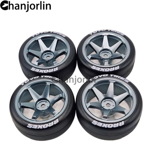 RC 1/10 Drift Tires & Aluminum Wheels 12mm Hex OD 65mm Hard Drift Racing Smooth Tyres for 1:10 1/12 Rally Street On Road Touring Car TT01 TT02 XV02 XV01 TA06 HPI KYOSHO PTG2 4PCS (Titanium) - color: Titanium