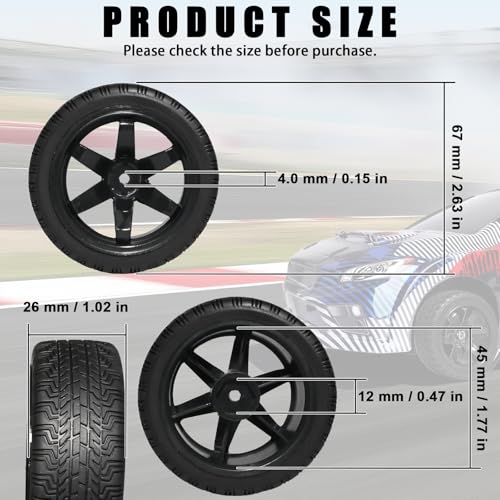 OD 2.65" On Road Rubber Tires Plastic Wheel Rims 12mm Hex for 1/10 RC Car | Compatible with MJX HSP Tamiya HPI Kyosho Traxxas Sakura Redcat WLtoys 1/10 RC On-Road Racing Touring Car (4pcs, Black) - style: D-Black