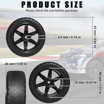 OD 2.65" On Road Rubber Tires Plastic Wheel Rims 12mm Hex for 1/10 RC Car | Compatible with MJX HSP Tamiya HPI Kyosho Traxxas Sakura Redcat WLtoys 1/10 RC On-Road Racing Touring Car (4pcs, Black) - style: D-Black