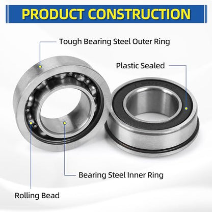 (4 Pack) GICOOL 3/4" Bore Sealed Flange 9Cr18 Steel Ball Bearing, with 19mm ID x 35mm OD x 13mm W for Wheelbarrow, Lawnmower, Hand Trolley, Cart, NHS Tire & Wheels - size: ID 3/4" x OD 1-3/8"
