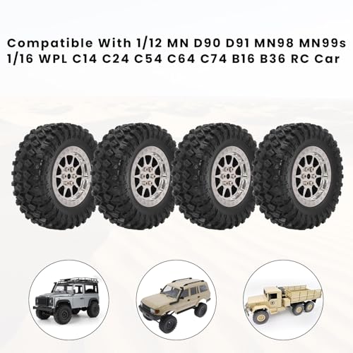 RC Tires & Wheels Set, 70x25mm Soft Rubber Tires with Foam Inserts, 5mm HexPlastic Beadlock Rims for 1/12 MN D90/D91/MN98/MN99S & 1/16 WPL C14/C24/C54/C64/C74/B16/B36 (A；Silver) - color: A；Silver