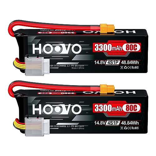 HOOVO 4S Lipo Battery 14.8V 80C 3300mAh RC Lipo Battery XT60 Plug 2 Pack | Softcase, for RC Boat, RC Car, Truck, RC Drone Quadcopter Helicopter Airplane FPV