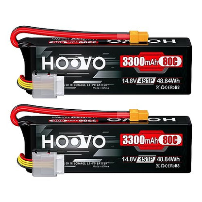 HOOVO 4S Lipo Battery 14.8V 80C 3300mAh RC Lipo Battery XT60 Plug 2 Pack | Softcase, for RC Boat, RC Car, Truck, RC Drone Quadcopter Helicopter Airplane FPV