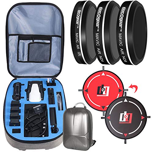 Deco Gear DJI Mavic Air Accessory Bundle- EVA-Protected Hardshell Travel Backpack with 3Pc. Filter Kit (ND4 + ND8 + CPL) and Landing Pad