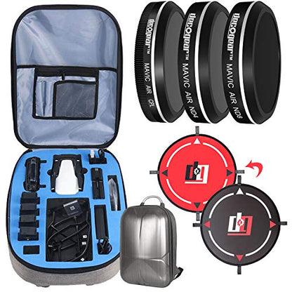 Deco Gear DJI Mavic Air Accessory Bundle- EVA-Protected Hardshell Travel Backpack with 3Pc. Filter Kit (ND4 + ND8 + CPL) and Landing Pad