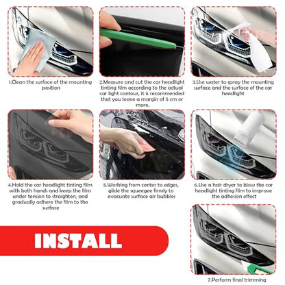 12×47 Inch Car Headlight Tint Film,Self-Adhesive Tail Light Tint Film Kit with Squeegee & Cutter,Universal Taillight Tints Films Automotive Exterior Accessories for Car Fog (Gloss Black) - color: Gloss Black