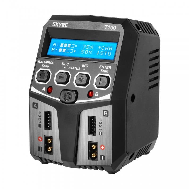 SKYRC Battery Charger, T100 Dual Balance 5A 2x50W for LiPo Li-Ion LiHV LiFe NiMH with 12V Output