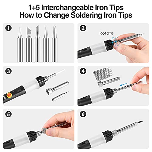 60W Adjustable Temperature Soldering Iron Kit, 8-in-1 Solder Kit Electronics with ON/Off Switch, 5 Soldering Tips, Solder Wire, Stand, Welding Tool for Soldering and Repair