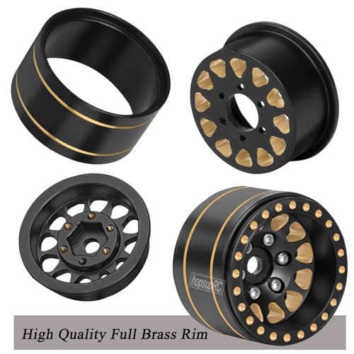 RC Full Brass 1.0in Beadlock RC Wheel Rim Upgrades Part for 1/18 1/24 Trx4m Axial SCX24 RC Crawler,4pcs Metal Wheel Hub Rim Hops UP
