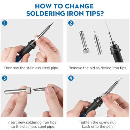 LDK 60W Soldering Iron Kit, 110V Soldering Iron with 5 Solder Tips, Solder Wire, Adjustable Temperature Solder Welding Tools, Fast Heating, Electronic Repair, Permanent Jewelry Starter Kit - color: Blue