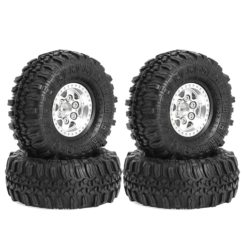 REDSPIDER 1.0 Beadlock Wheels and Crawler Tires 4pcs Aluminum Rim for RC Crawler Axial SCX24 Gladiator Bronco C10 Deadbolt FCX24 (Silvery) - color: Silvery