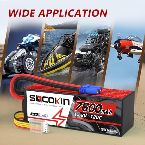 4S Lipo Battery 7600mAh 14.8V 120C Lipo Battery with EC5 Connector Hard Case for RC Car Truck Tank RC Buggy Truggy RC Model Racing Hobby(2 Pack)