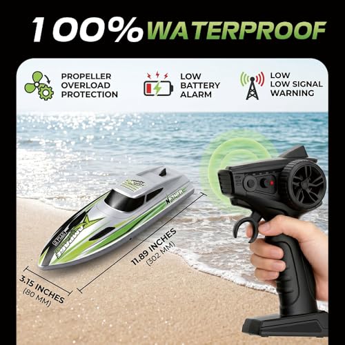 ARRIS Brushless RC Racing Boat with Auto Flip and LED Lights RTR | High-Speed Performance, Waterproof Hull, Propeller Drive, Pool & Lake Ready - color: Silver