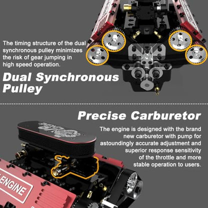 HOWIN FS-V800 1/10 Scale V8 Four-Stroke Nitro Engine Model – 28cc Eight-Cylinder Water-Cooled for RC Car & Boat, Metal Mechanical Simulation Engine (Finished Version)