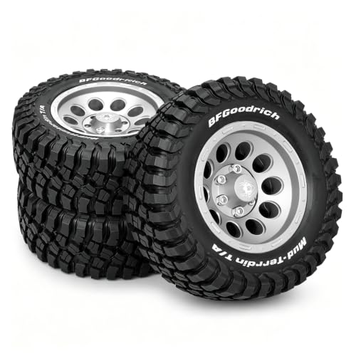 STMU 4Ppcs 1/10 RC Crawler Car 1.9in Crawler Tires 90mm*33mm Compatible with D90 4WD RC, Compatible with 1/12 RC Crawler MJX H12Y+ MN128 MN82S LC79 LC80 (Silvery) - color: Silvery