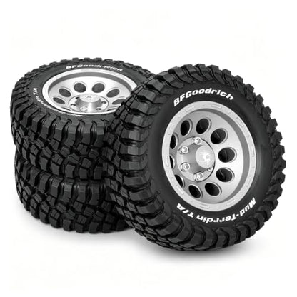 STMU 4Ppcs 1/10 RC Crawler Car 1.9in Crawler Tires 90mm*33mm Compatible with D90 4WD RC, Compatible with 1/12 RC Crawler MJX H12Y+ MN128 MN82S LC79 LC80 (Silvery) - color: Silvery