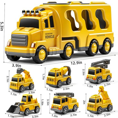 JUKUDAHU 7 Construction Truck Toys Sets for 3 4 5 6 Years Old Boys - Engineering Cars for Kids, Boys Toys Vehicles for Kids, Gift Toys for Ages 2-4 - style: 7 IN 1 Construction Truck
