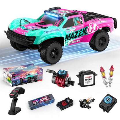 Hosim 1/10 RC Truck 4WD Brushless Buggy Cars, MAZEK RTR 62+ MPH Hobby Grade High Speed Remote Control Car for Adults & Teens Off-Road Bashing, Rock Crawling, Racing Waterproof Electric Monster Trucks - color: Pink