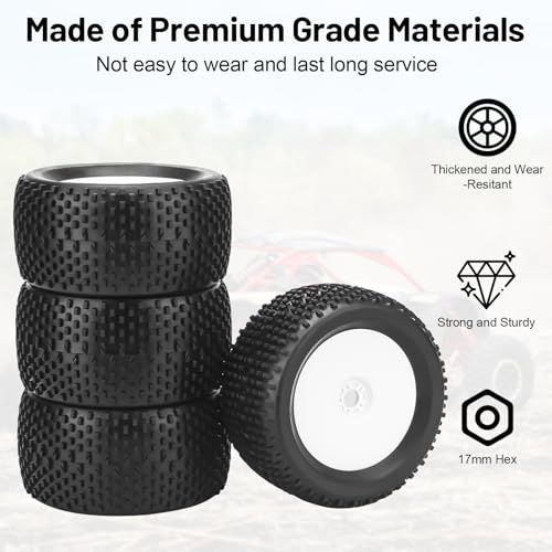 17mm Hex RC Wheel and Tires, daitoku 1/8 RC Off Road Racing Truck Tires and Wheels for Arrma Typhon 6S Talion 4WD HPI HSP Bazooka Camper Kyosho TRAXXAS - White