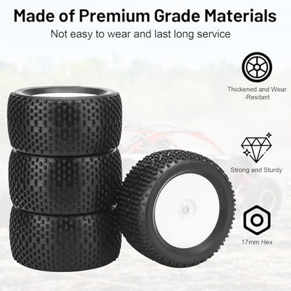 17mm Hex RC Wheel and Tires, daitoku 1/8 RC Off Road Racing Truck Tires and Wheels for Arrma Typhon 6S Talion 4WD HPI HSP Bazooka Camper Kyosho TRAXXAS - White