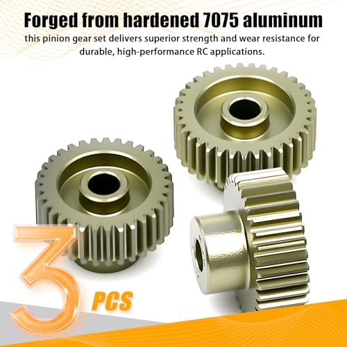 64P Pinion Gear 3.175mm Shaft 7075 Aluminum Alloy Motor Gears,0.6 Metric Pitch 33 34 35T with 1/8 Hole Pinion Gear Compatible with 1/10 Arrma HPI Kyosho Losi Axial Traxxas Tamiya RC Car - size: 33 34 35T